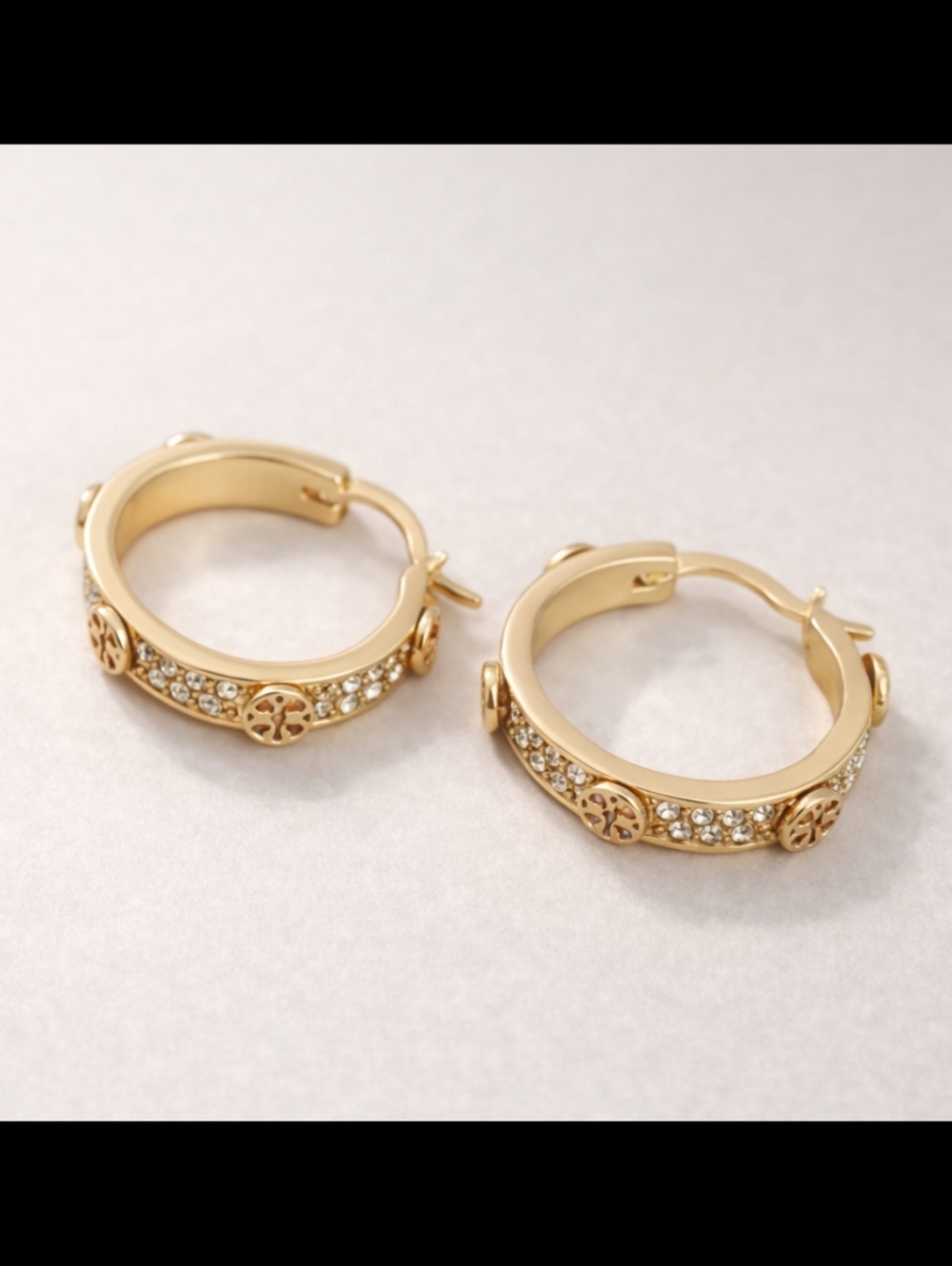Tory Burch Double T Crystal Small Hoops | Gold | NWOT - Picture 3 of 4